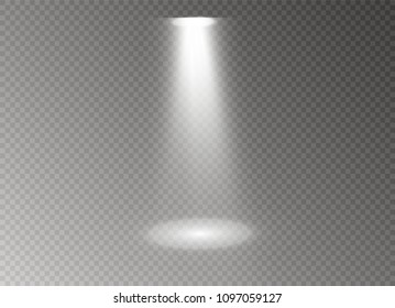 White glowing transparent disco lights background. Bright lighting effect disco lights. Realistic studio vector illumination.