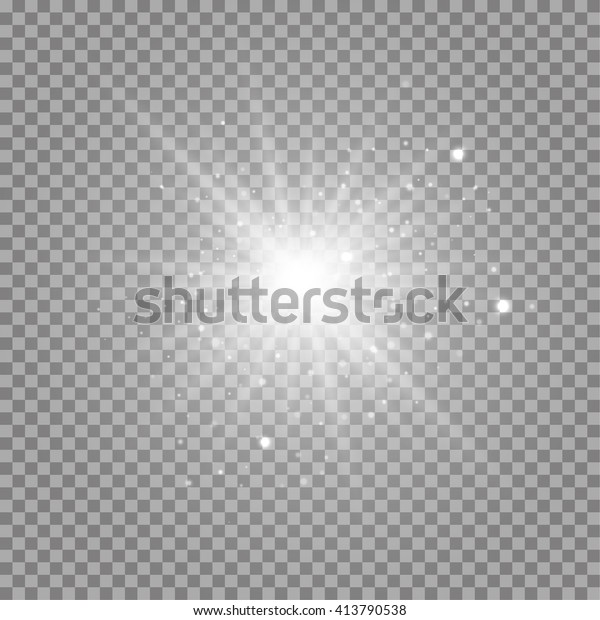 白い輝く透明な日差しの背景にベクターイラスト 明るい照明効果の太陽光 光の輝きを持つリアルな明るい星 のベクター画像素材 ロイヤリティフリー