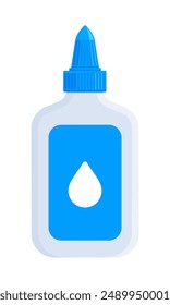 White glue bottle with blue cap icon. Flat vector illustration isolated on white background. Art and craft supplies concept. Perfect for educational materials and DIY projects