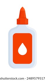 White glue bottle with red cap icon. Flat vector illustration isolated on white background. Art and craft supplies concept. Perfect for educational materials and DIY projects