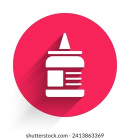 White Glue icon isolated with long shadow. Red circle button. Vector Illustration