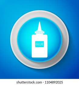 White Glue icon isolated on blue background. Circle blue button with white line. Vector Illustration