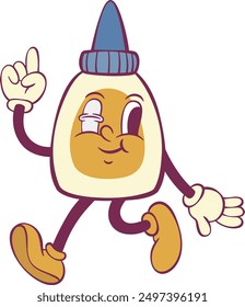 White glue retro groovy mascot character