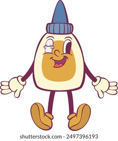 White glue retro groovy mascot character