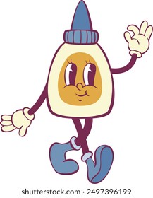 White glue retro groovy mascot character