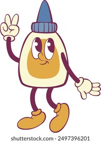 White glue retro groovy mascot character