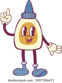 White glue retro groovy mascot character