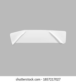 White glued crumpled rectangle sticker mock up. Blank white adhesive paper or plastic sticker label with wrinkled and creased effect. Template label tag close up. 3d realistic vector