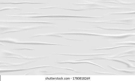 White glued and wrinkled paper background. Wet and crease realistic tape. Crumpled and grunge surface. Poster backdrop. Scotch and duct, rubber empty sticker. Textured and wrinkle theme