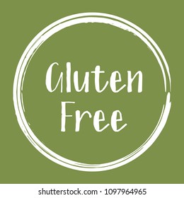 White gluten free label vector, painted round emblem icon for products free of gluten packaging, food pack. No gluten sign in frame, tag circle stamp with border, logo shape label graphic design.