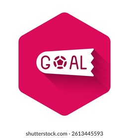 White Goal soccer football icon isolated with long shadow background. Pink hexagon button. Vector