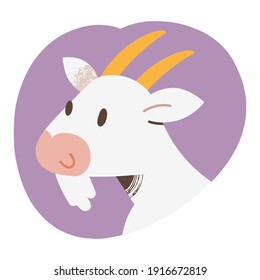 White goat avatar, cute farm animal hand drawn illustration, isolated vector illustration, good as sticker