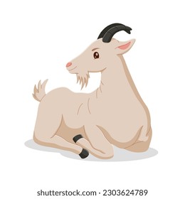 A white goat cartoon lying down. eid al adha mubarak icon. Vector illustration