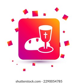 White Goblet and bread icon isolated on white background. Bread and wine cup. Holy communion sign. Square color button. Vector