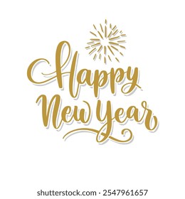 White Gold 2025 New Year Text Concept Design with Fireworks and Sparklers Illustration. Best for New Year Eve Celebration and Party Banner, Design, Background, Social Media Story.