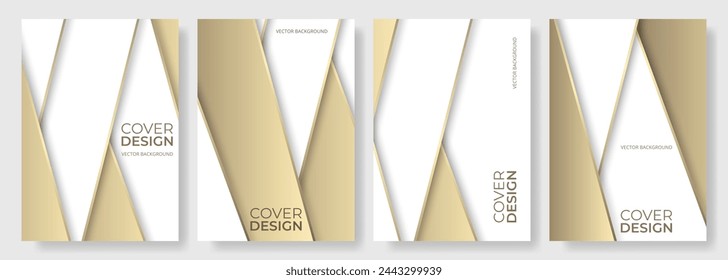 White and gold 3D abstract modern vertical cover design set. Vector geometric poster template. Luxury abstract background for annual report, corporate presentation, banner, business card illustration.