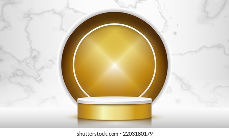 Fondo de podio blanco y dorado 3D