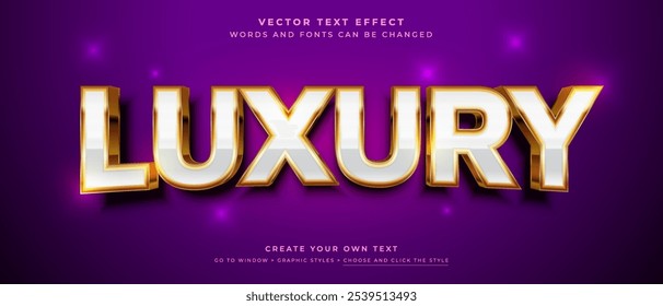 White gold 3d text effect on purple abstract background, vector graphic style