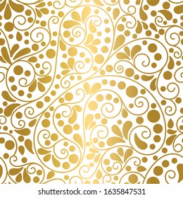 White and gold abstract seamless pattern. Vintage vector ornament template. Paisley elements. Great for fabric, invitation, background, wallpaper, decoration, packaging or any desired idea.