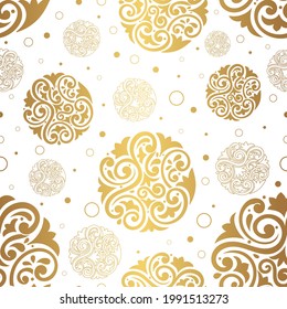 Patrón transparente abstracto de blanco y oro. Plantilla de ornamento vectorial vintage. Elementos Paisley. Excelente para tela, invitación, fondo, fondo de pantalla, decoración, embalaje o cualquier idea deseada.
