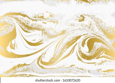 White and gold agate ripplle pattern. Beautiful minimalistic marble background.