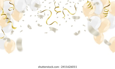 Hintergrund der weißen und goldenen Ballons. Vektorgrafik. EPS10