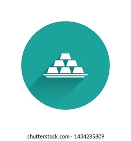 White Gold bars icon isolated with long shadow. Banking business concept. Green circle button. Vector Illustration