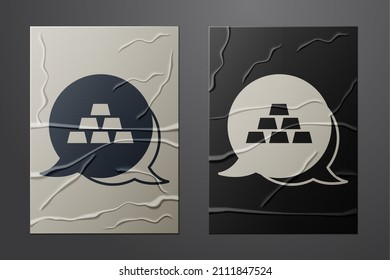 Icono de barras de oro blanco aislado sobre fondo de papel desmitificado. Concepto de negocio bancario. Estilo de arte de papel. Vector