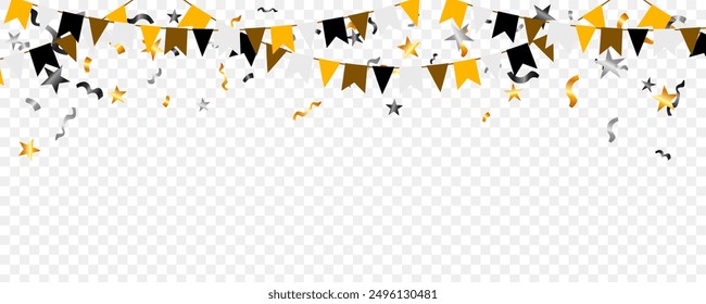 white, gold, black paper flag garland isolated vector banner, template, background season