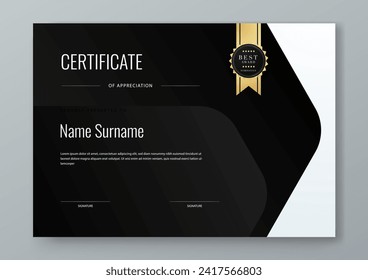 White gold and black vector award certificate template fancy modern abstract for corporate