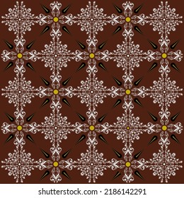 White, Gold and brown  ornamental repeat pattern. Vector. Seamless print.