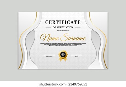 White and gold certificate border template. For appreciation, business and education needs