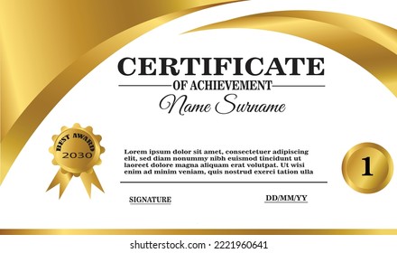 white and gold certificate template. elegant certificate design for achievement and appreciation
