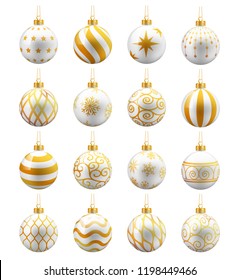 White And Gold Christmas Balls set. Vector illustrations