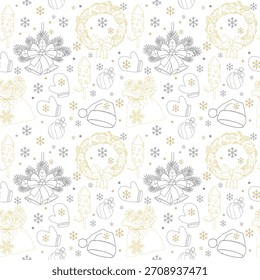 White Gold Christmas Seamless Pattern, christmas ornaments