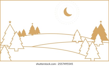 White Gold Christmas Tree and the moon Background