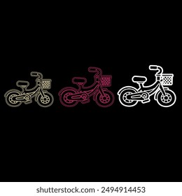 white gold color vector bicycle illustration and bicycle ping for icon.black background