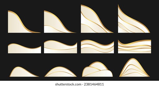 White gold decoration shape. Abstract white shape with gold lines for element decoration banner, background. Vector illustration set