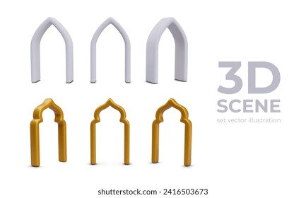 White and gold eastern arch. Frame, shape of window, door