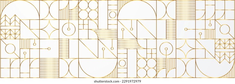 Patrón geométrico de oro blanco. Moderno y abstracto bauhaus fondo sin fisuras. Cuadrícula cuadrada de líneas de vector arte. Banner geográfico Neo. Papel decorativo de geometría de forma.