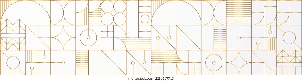 Patrón geométrico de oro blanco. Moderno y abstracto bauhaus fondo sin fisuras. Cuadrícula cuadrada de líneas de vector arte. Banner geográfico Neo. Papel decorativo de geometría de forma.