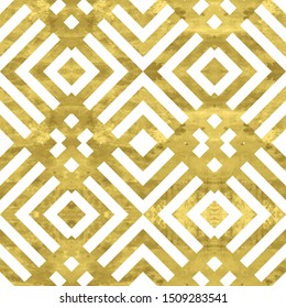 White and gold geometry pattern. Abstract geometric modern background. Bright shiny illustration. Texture of gold foil  for fabric, textile, wallpaper, decorative paper, web