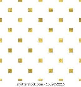 White and gold geometry pattern with mosaic confetti squares. Abstract geometric modern background. Bright shiny illustration. Texture of gold foil  for fabric, textile, wallpaper, paper, web