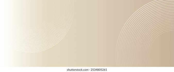 Fundo de vetor de gradiente branco e dourado, apresentando padrões de linha circulares sutis. Fundo vetor branco e dourado em textura calma e moderna. Fundo de vetor mínimo em branco e cor dourada.