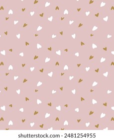 White gold heart seamless pattern for Valentines Day gift wrapping. Pastel blush repeat design for baby or toddler girl clothes, textile print, nursery wallpaper.
