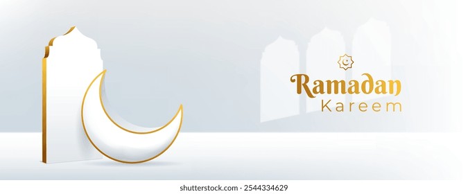 fundo islâmico branco e dourado com crescente e portão. ótimo para ramadan kareem, eid mubarak.