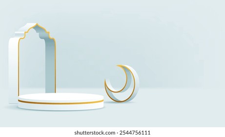 fundo do pódio islâmico branco e dourado