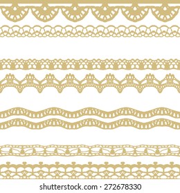 White and gold lace seamless stripes pattern. Vector illustration.