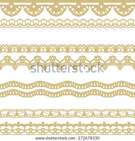 White and gold lace seamless stripes pattern. Vector illustration.