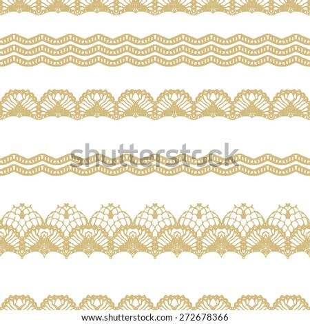 White and gold lace seamless stripes pattern. Vector illustration.